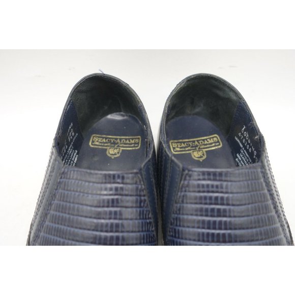 Stacy Adams Navy Blue Lizard Skin Print Leather Cap Toe Loafers Shoes Men\'s 7 D main image 4